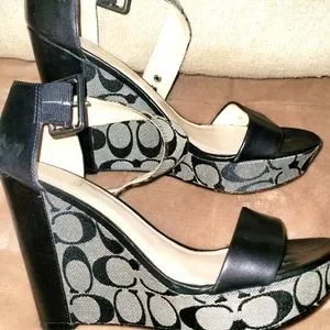 Coach Shoes Coach Wedge Sandals Size Black Signature Print Poshmark
